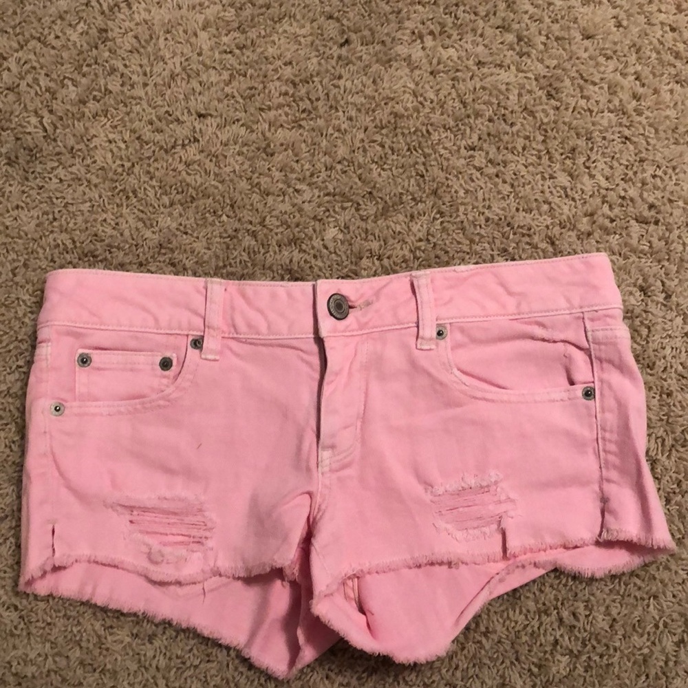 American Eagle pink fringe shorts